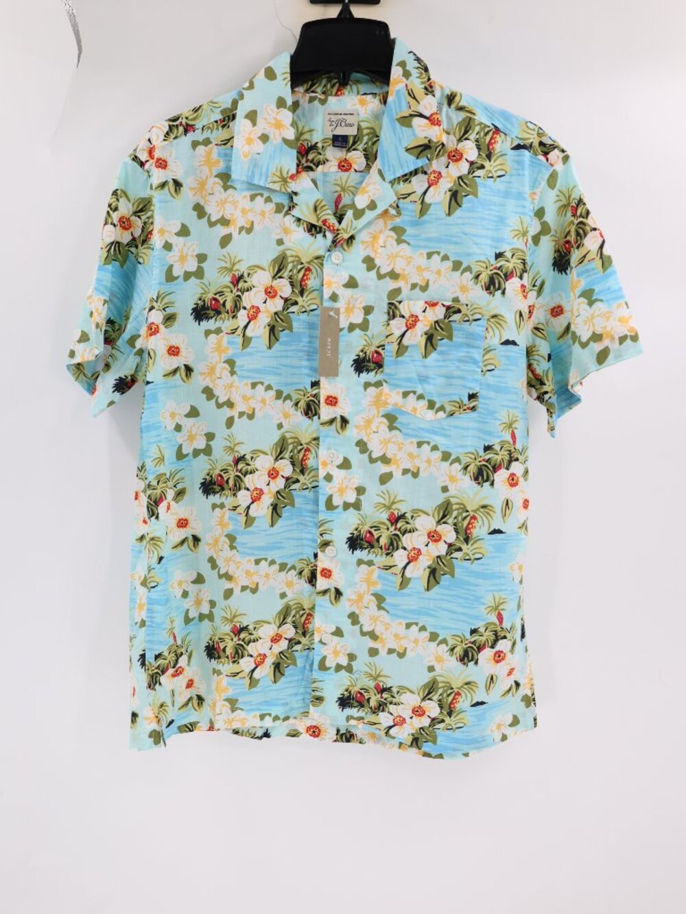 NWT J Crew Hawaiian Shirt Mens Large Cotton Floral Short Sleeve Button Up loop